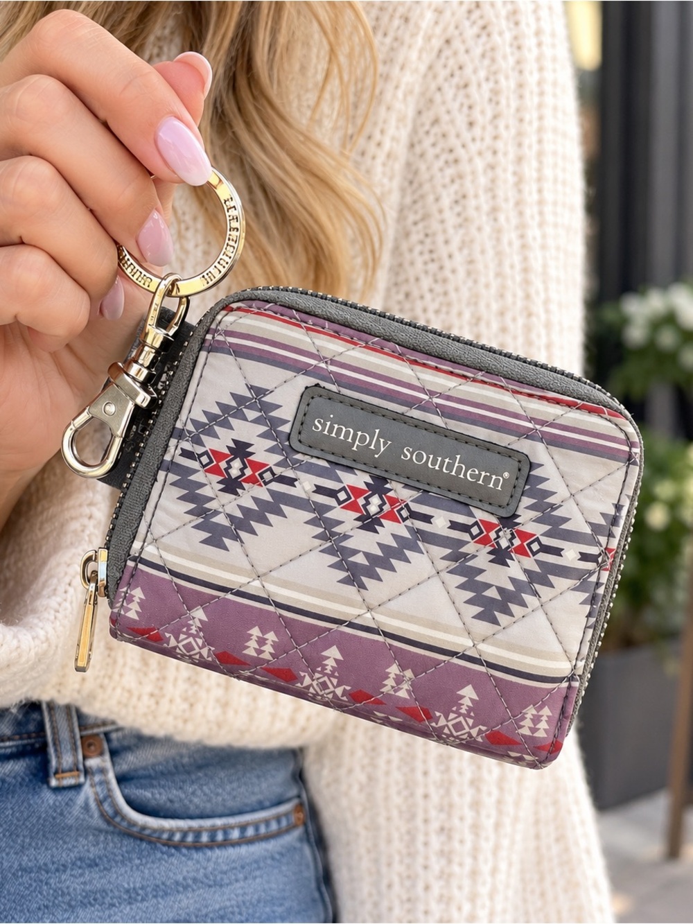 Simply Southern Quilted Southwestern ID Wallet Keychain Zip Around